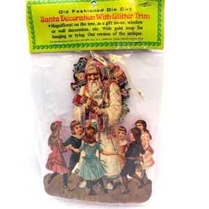 1980 Merrimack Die Cut Santa Hanging Christmas Ornament with Glitter Trim
